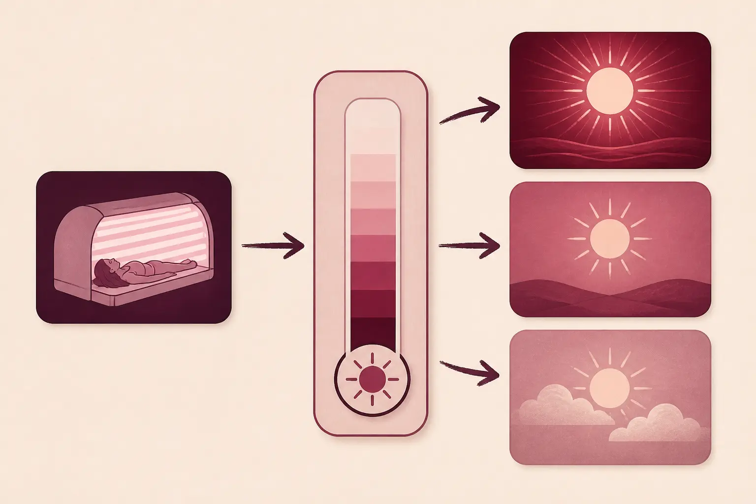 Infographie comparant 20 minutes d'uv correspond a combien de temps au soleil selon midi, après-midi ou ciel voilé.