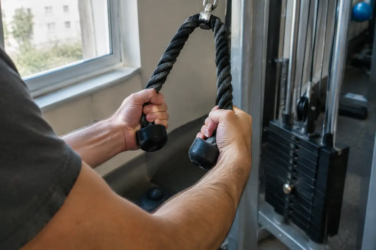 Deux mains agrippant une corde de poulie, paumes vers le haut